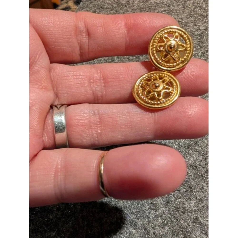 Gold shield button earrings